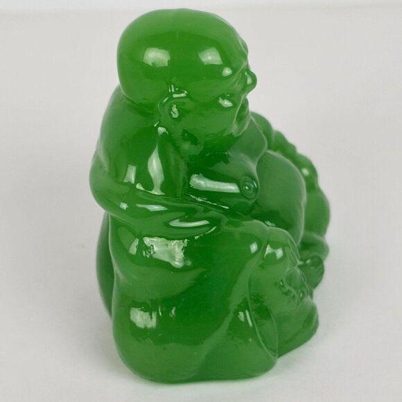 Vtg Green Carved Glass Sitting Buddha Figurine Statue Peoples Republic of China - Picture 4 of 13